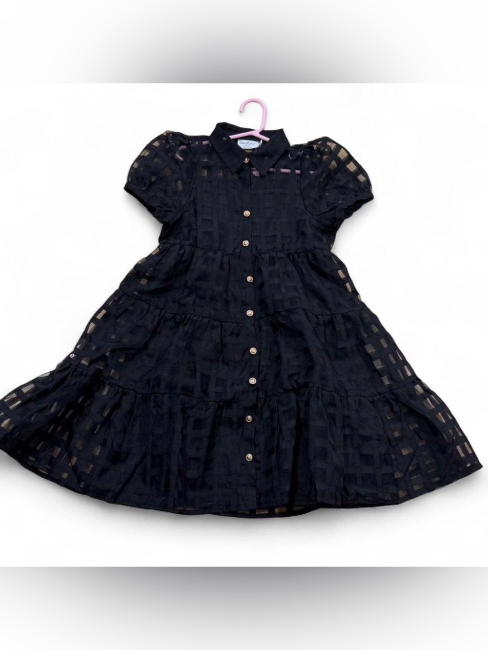 Classic Black Tiered Button-Front Girls' Dress